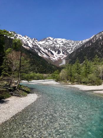 穂高連峰と梓川の画像
