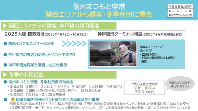 資料2　信州まつもと空港　関西エリアから誘客・冬季利用に重点