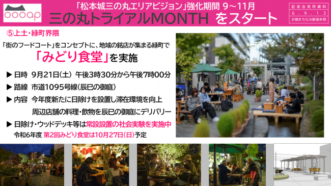 資料３　「松本城三の丸エリアビジョン」強化月間9～11月　三の丸トライアルＭＯＮＴＨをスタート「みどり食堂」