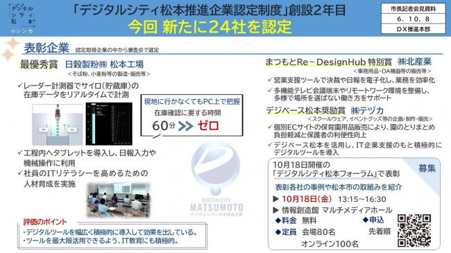 【資料3　「デジタルシティ松本推進企業認定制度」創設2年目 今回新たに24社を認定】