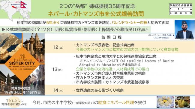 資料1　2つの“岳都”姉妹提携35周年記念　ネパール・カトマンズ市を公式親善訪問
