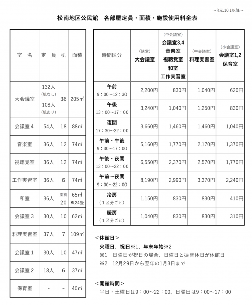 公民館料金表
