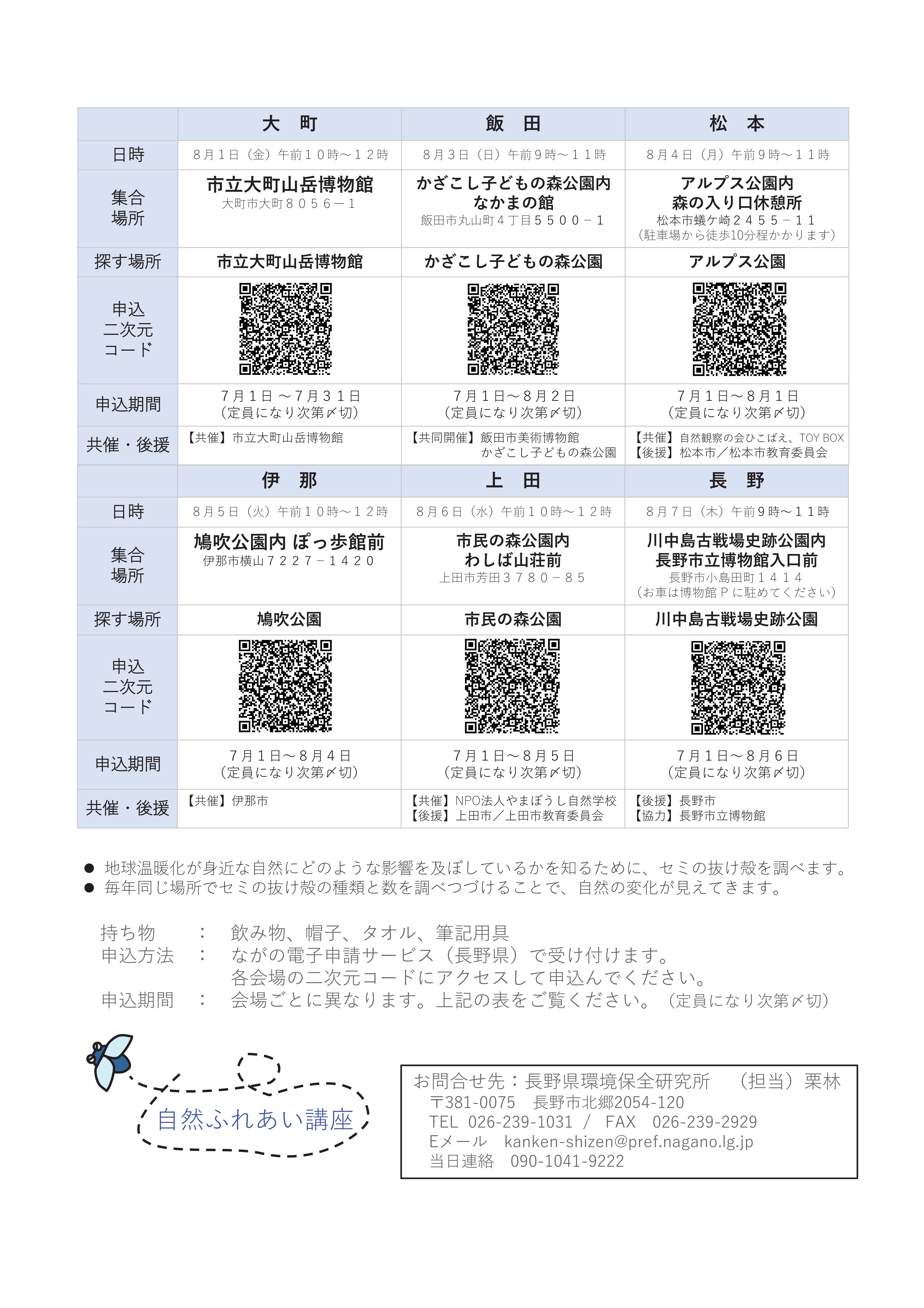 セミの抜け殻をさがせ!各地区の開催予定
