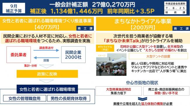 資料2　9月補正予算　一般会計補正額　27億0,270万円　補正後1,134億1,446万円　前年同期比＋3.5P（2）