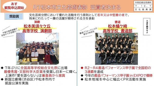 資料1　あす観覧申込開始　Ｒ7松本市文化芸術表彰　受賞者決まる（1）