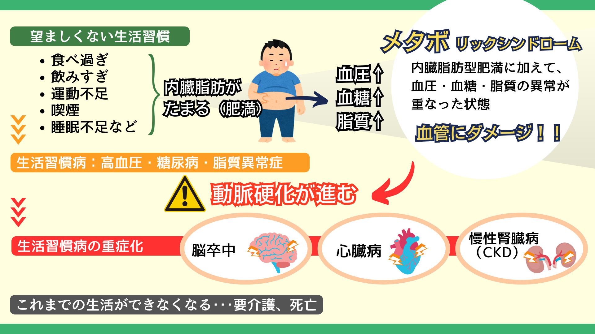 望ましくない生活習慣で内臓脂肪がたまる影響について