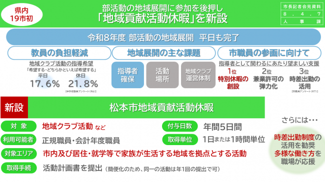 資料1　部活動の地域展開に参加を後押し　「地域貢献活動休暇」を新設