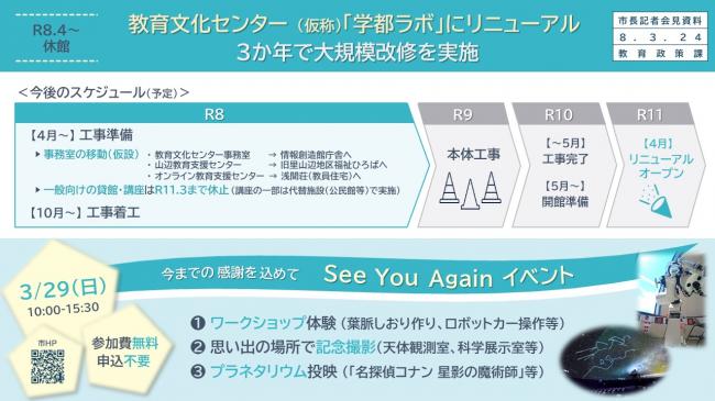 【資料2　 R8.4～休館　教育文化センター （仮称）「学都ラボ」にリニューアル　３か年で大規模改修を実施】