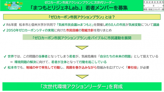 資料2　ゼロカーボン市民アクションプランに次世代リーダー　「まつもとリジェネＬａｂ.」若者メンバーを募集（ゼロカーボン市民アクションプランとは）